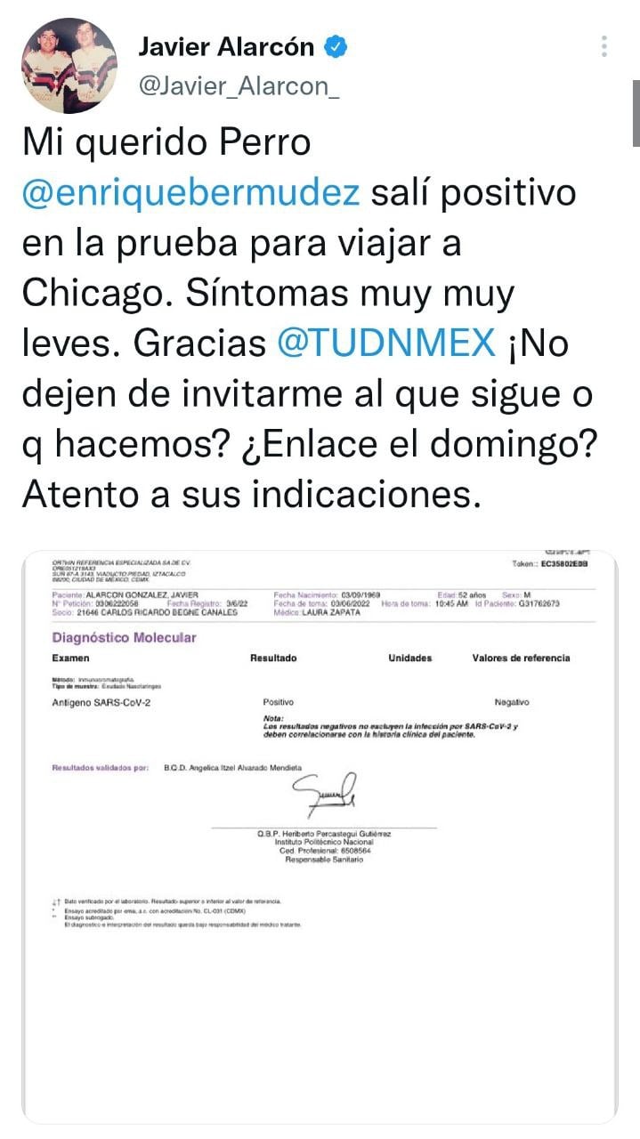 Javier Alarcón con Covid-19
