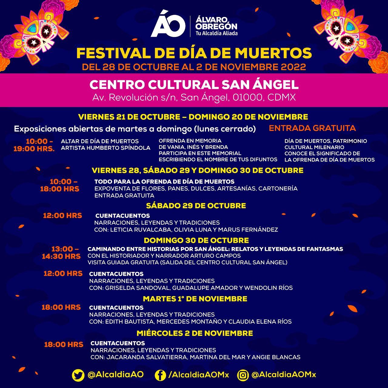 Cartelera cultural en Álvaro Obregón por el Día de Muertos 2022