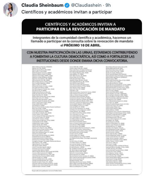 Tuit Claudia Sheinbaum