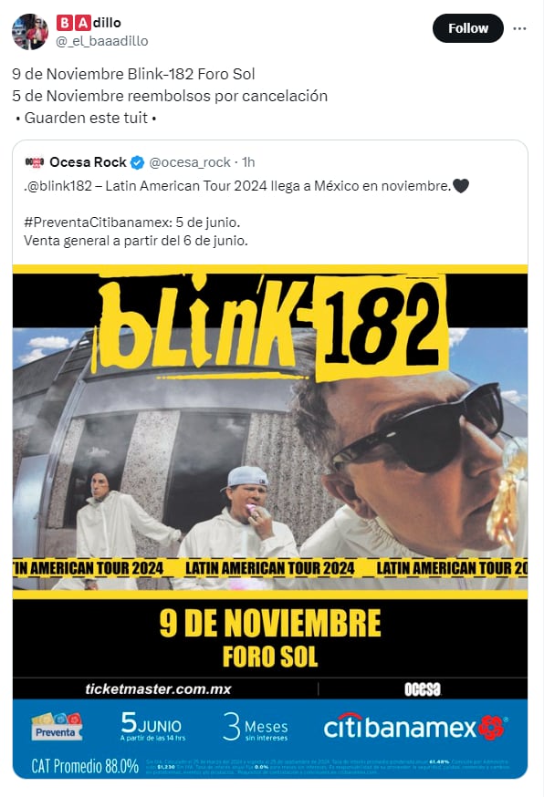 Memes por el concierto de Blink 182 en el Foro Sol