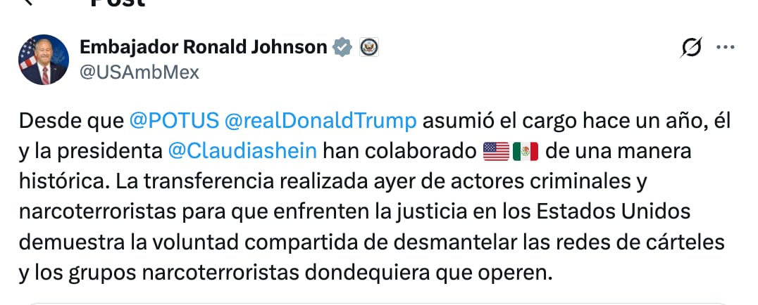 Ronald Johnson reconoce entrega de 37 capos