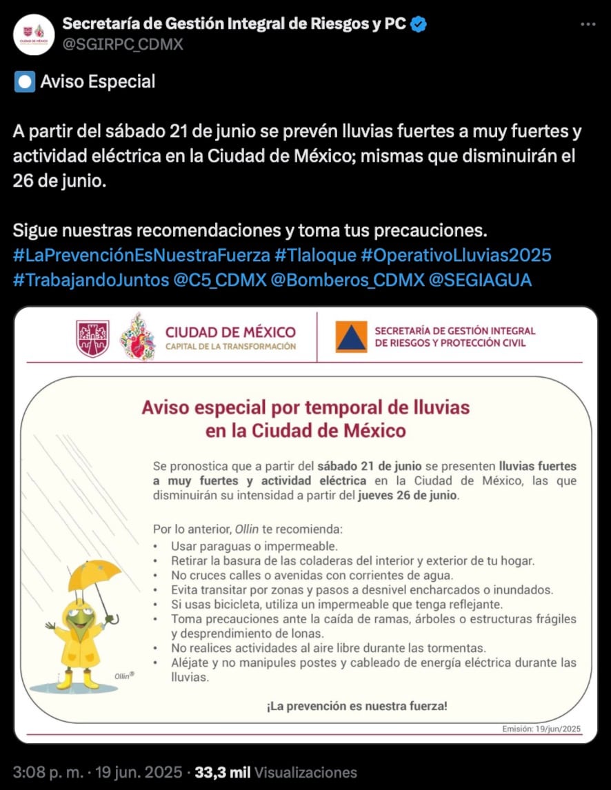 Temporal de lluvias en CDMX y el Estado de México