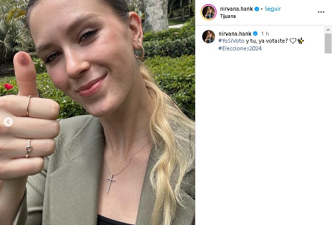 Nirvana Hank muestra que ya votó en las elecciones México 2024.
