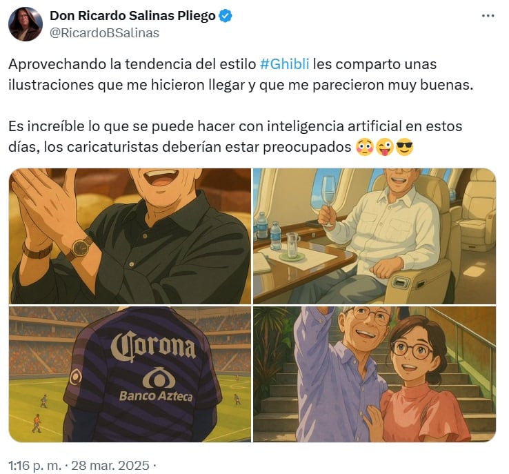 Ricardo Salinas Pliego estilo estudio Ghibli manda un fuerte mensaje a dibujantes sobre la inteligencia artificial