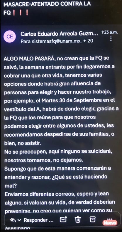 Suspenden clases en la Facultad de Química de la UNAM por amenazas en redes