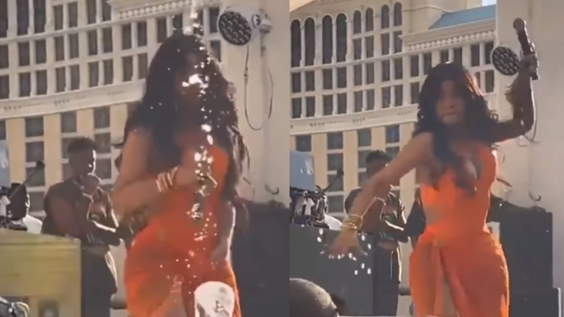 Mojan a Cardi B con cerveza y ella responde aventandole el micrófono.