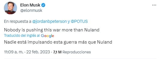 Elon Musk acusa a Victoria Nuland de impulsar la guerra Rusia - Ucrania
