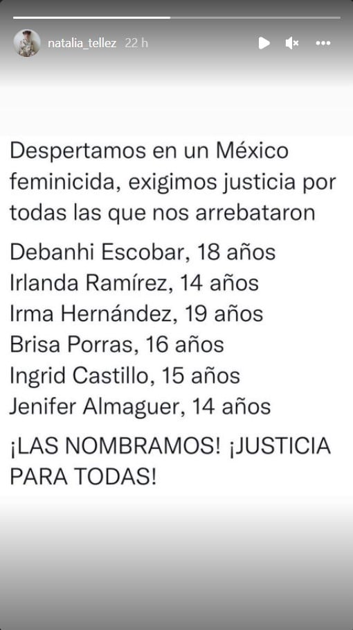 Post de Natalia Téllez sobre Debanhi Escobar