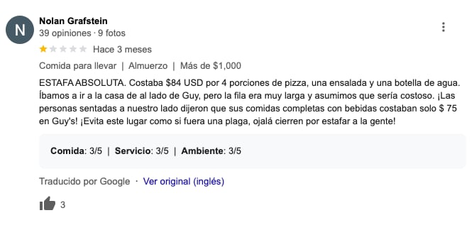 Malas reseñas de pizzería Famous Famiglia del Aeropuerto Internacional de Cancún