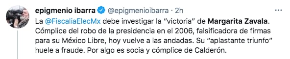 Tuit de Epigmenio Ibarra
