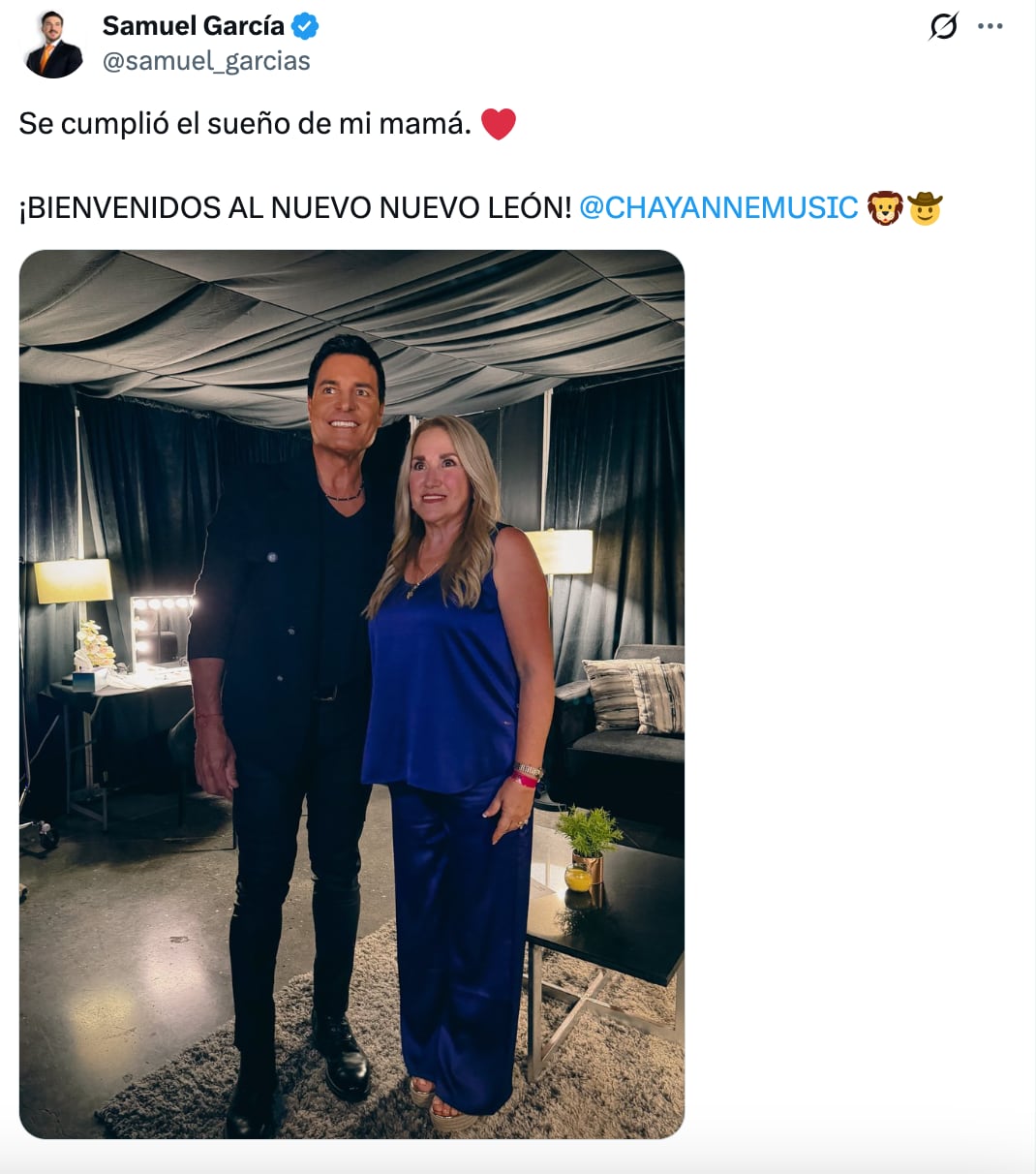 Samuel García cumple el sueño de su mamá al llevar a Chayanne a Monterrey