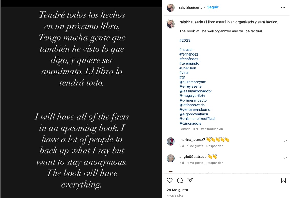 Ralph Hauser amenaza a la familia Fernández con una libro con sus secretos
