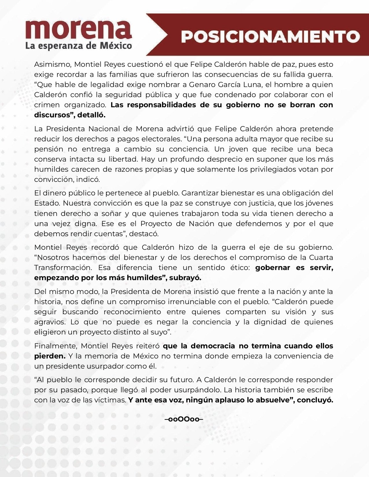 Mensaje de Ariadna Montiel a Felipe Calderón