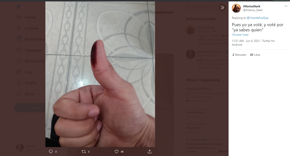 Usuarios demuestran que votaron, elecciones 2021.
