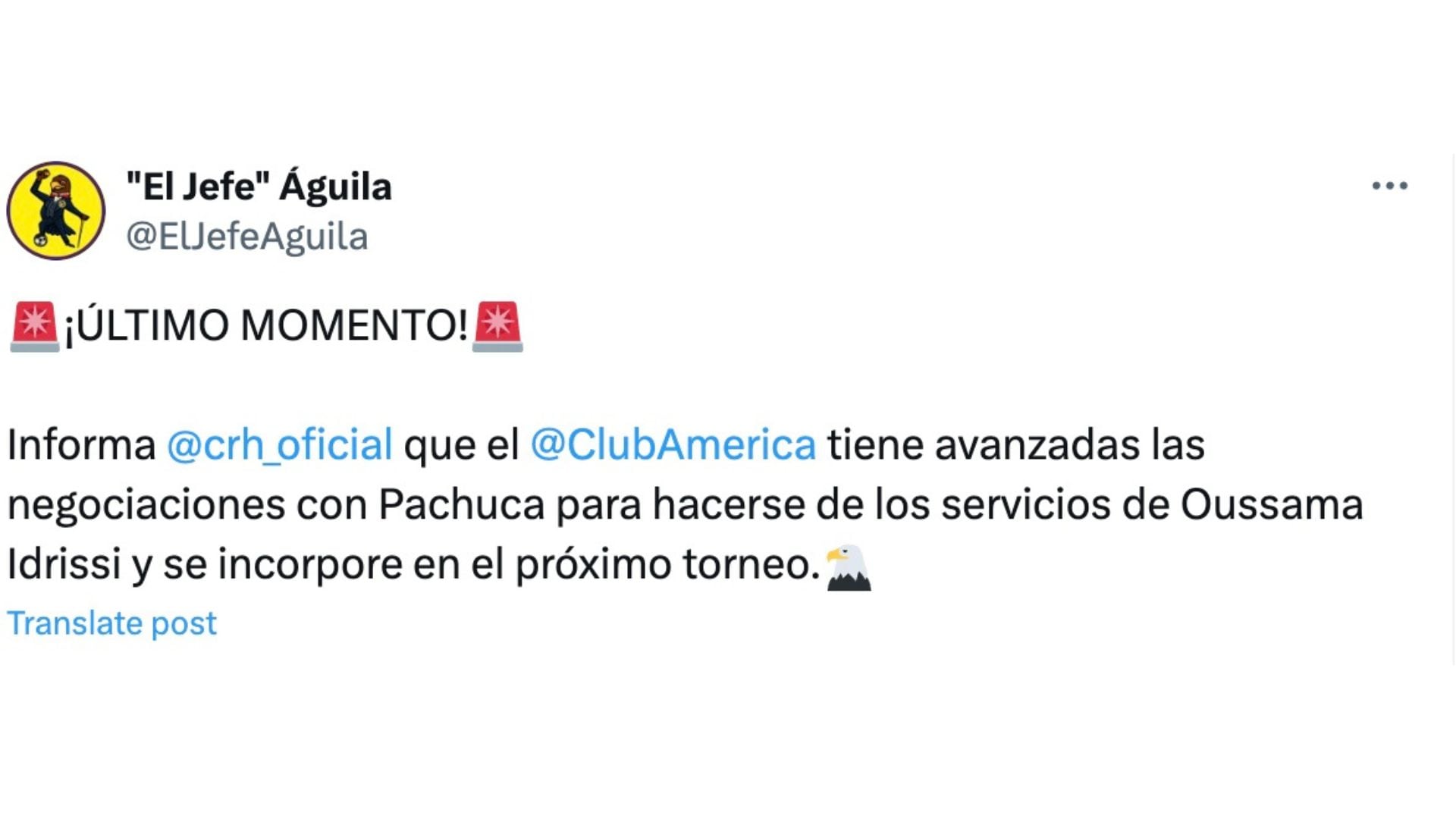 Club América retomó las negociaciones por Oussama Idrissi.