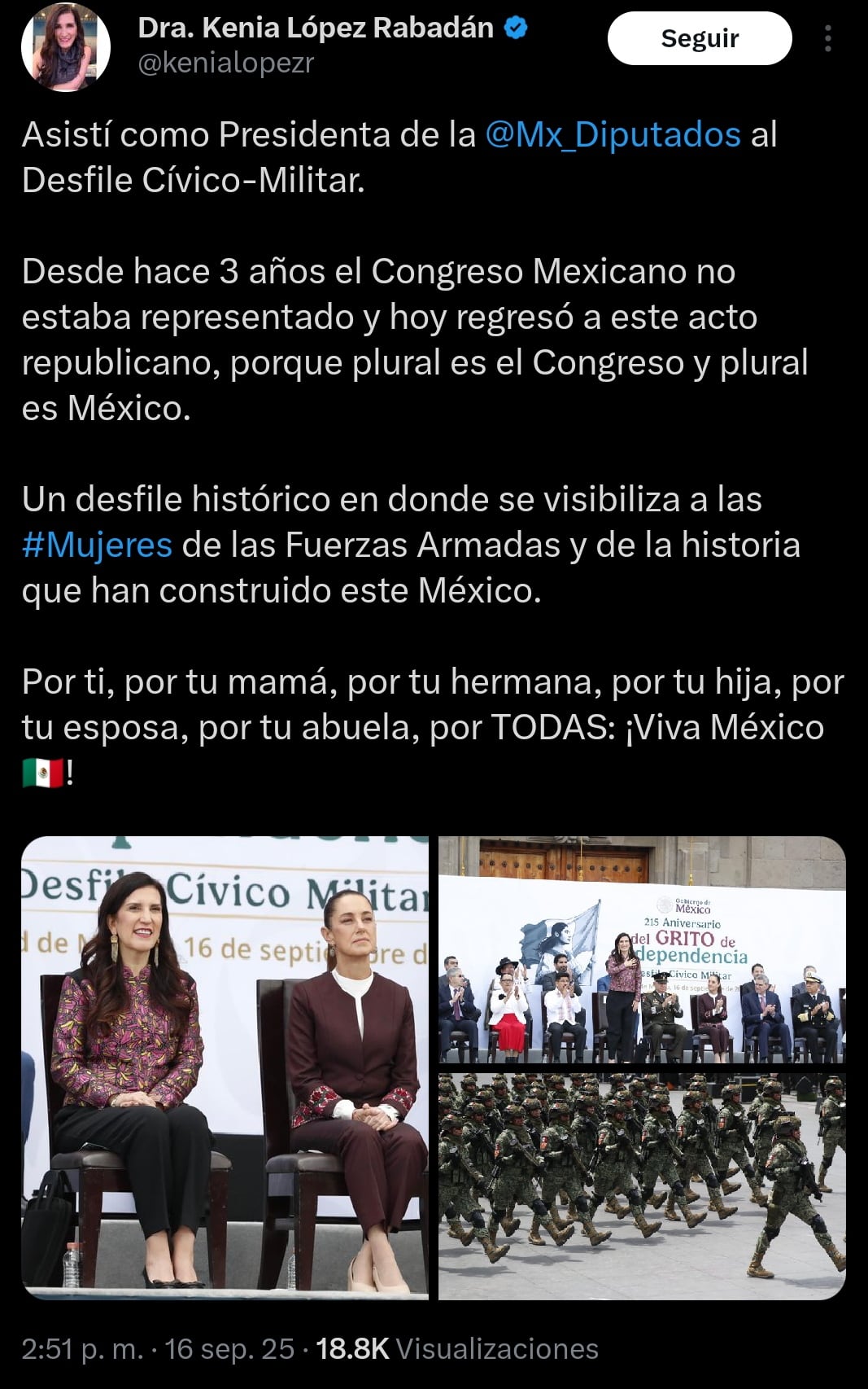 Kenia López Rabadán y Claudia Sheinbaum en Desfile Cívico-Militar 2025