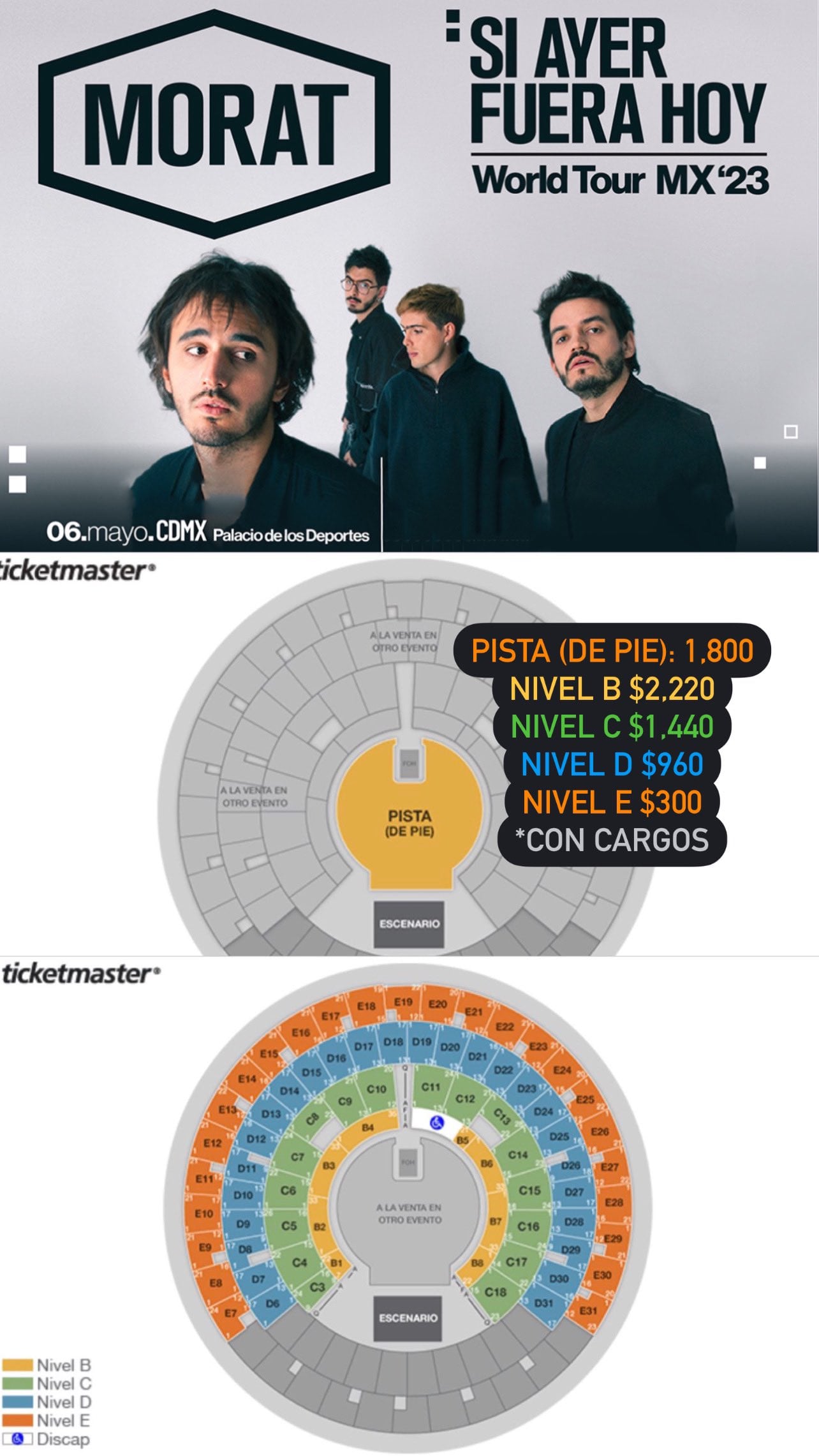 Precios de los boletos de Morat opara el Palacio de los Deportes