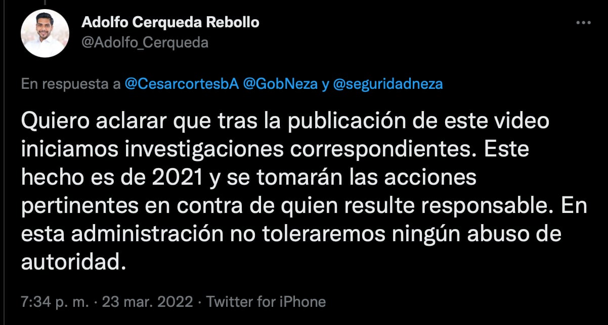 Adolfo Cerqueda aclara los hechos ocurridos entre policía y civil