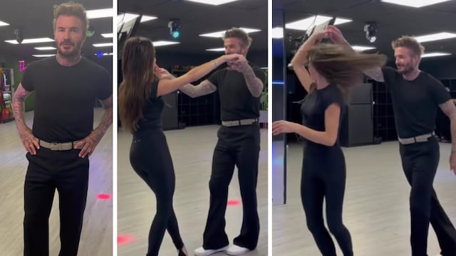 Victoria y David Beckham bailando salsa