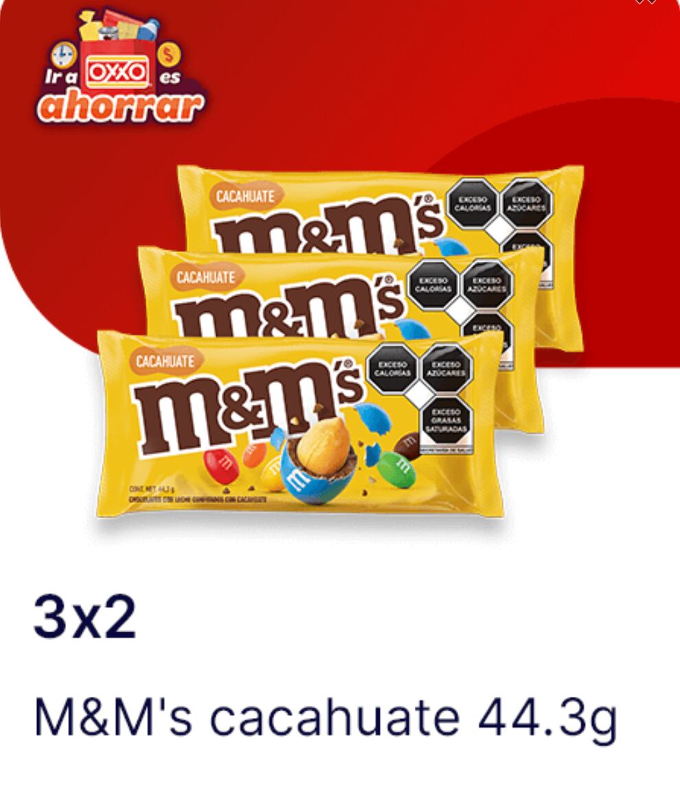 Cupón 3x2 en M&M's cacahuate en Oxxo