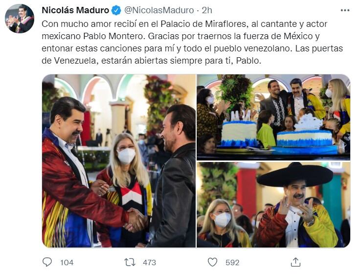 Pablo Montero festeja a Nicolás Maduro