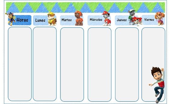 Horario escolar de Paw Patrol para imprimir