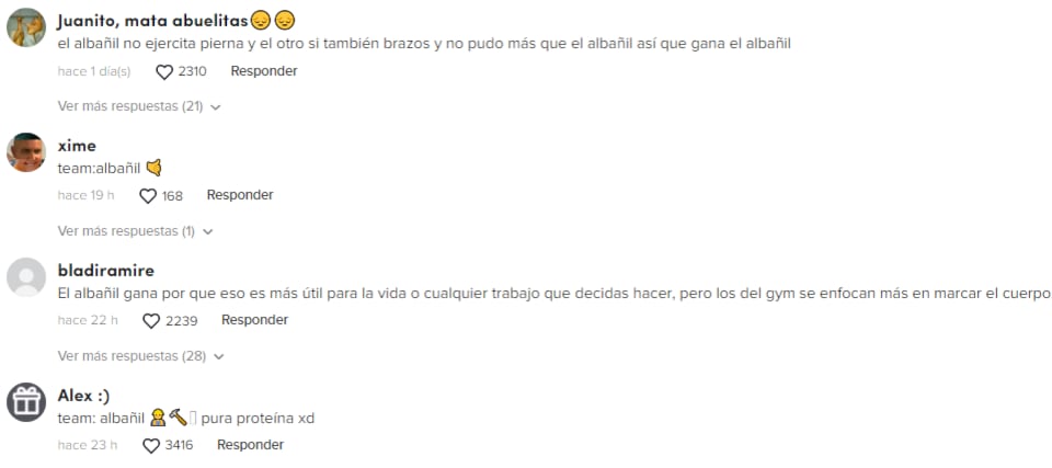 Reacciones a la prueba de fuerza entre un albañil y un entrenador de gym