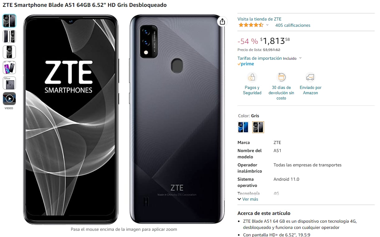 ZTE Blade A51, smartphone que se puede comprar en Amazon