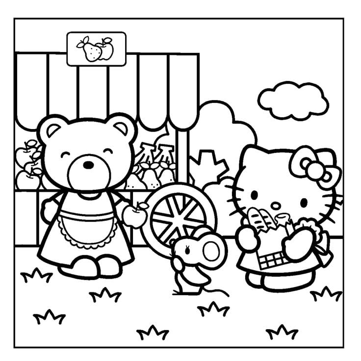 Dibujos de Hello Kitty de compras para colorear con temática de El Buen Fin 2024