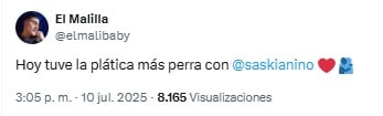 El Malilla comparte que estuvo con Saskia Niño de Rivera.