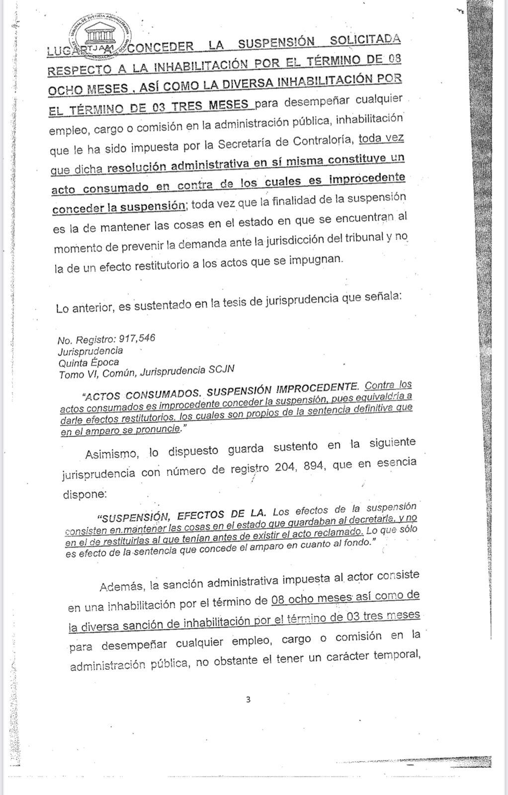 Negativa de suspender inhabilitación de Silvano Aureoles