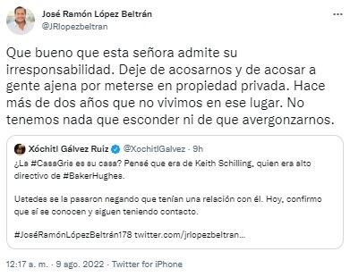 Tuit de José Ramón López Beltrán