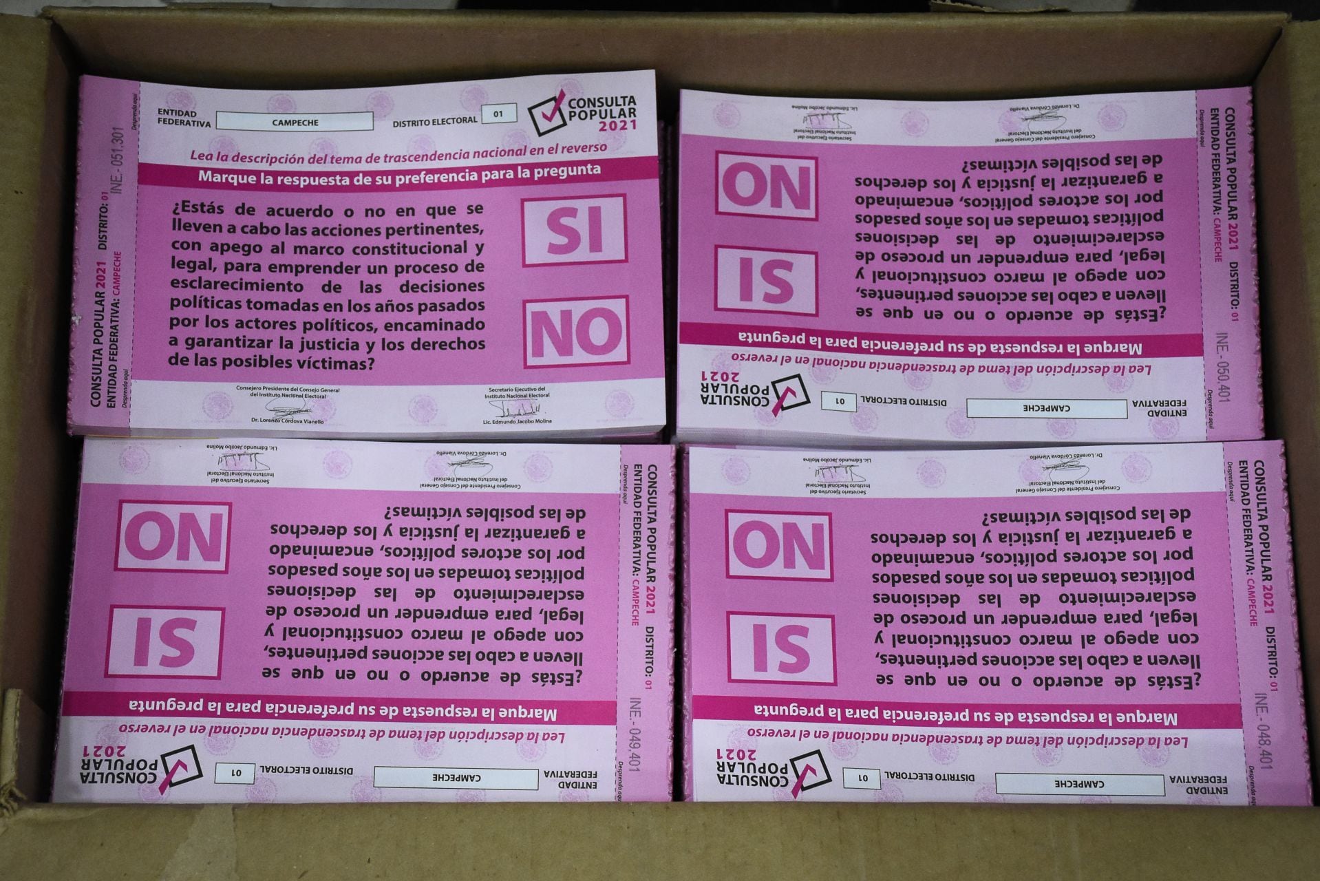 Papeletas que se utilizaran durante la consulta popular el próximo 1 de agosto