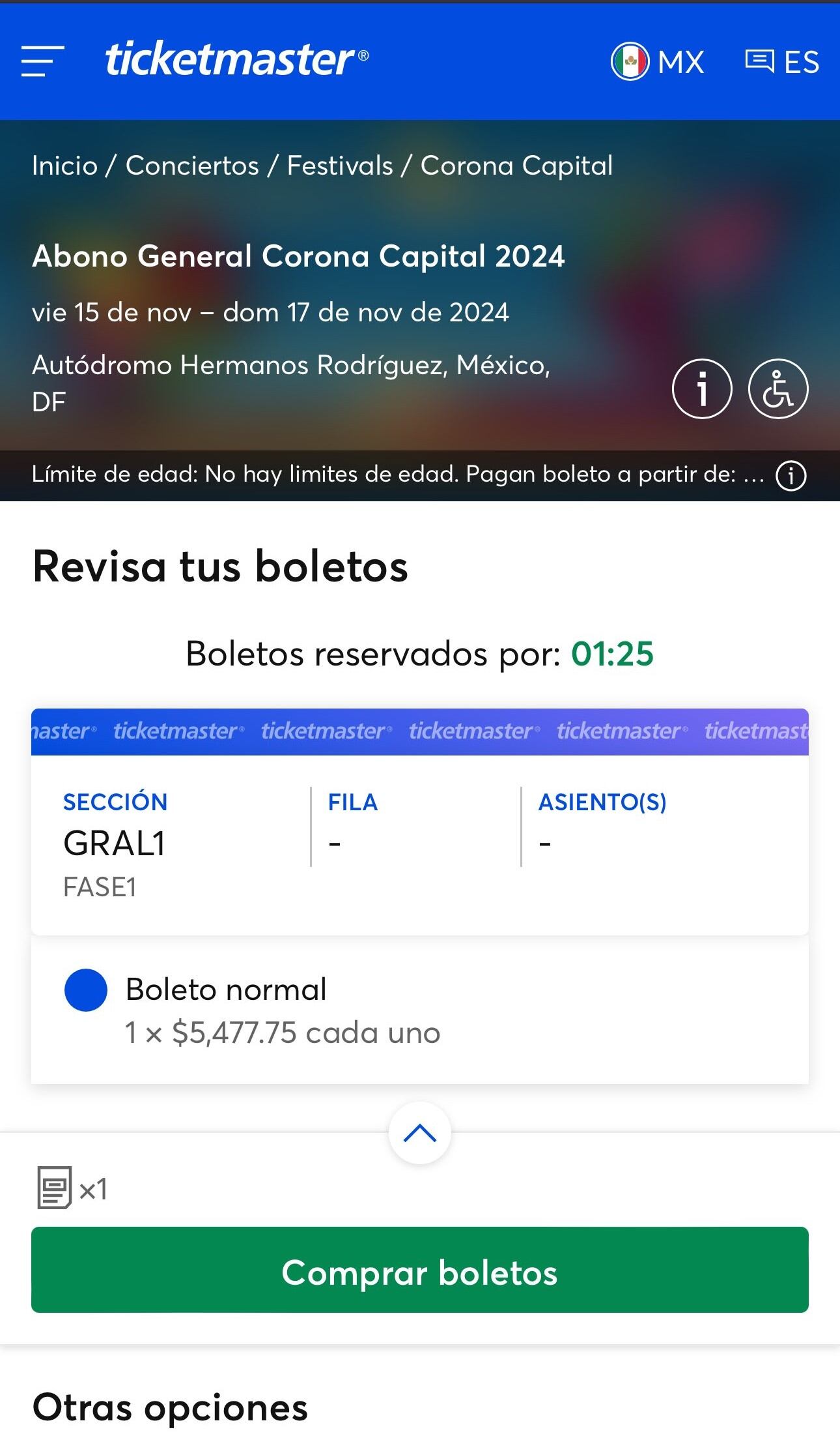 Venta de boletos Corona Capital 2024 Fase 1