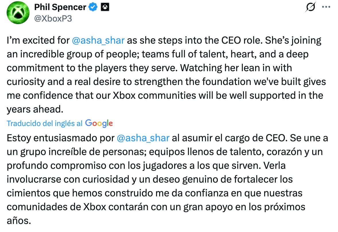 Phil Spencer le da la bienvenida a Asha Sharma