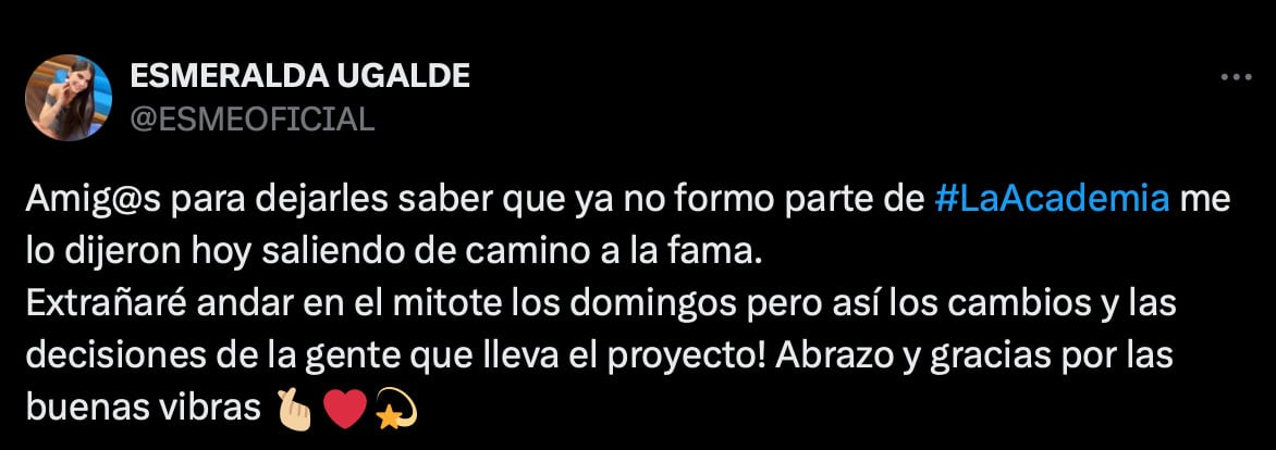 Esmeralde Ugalde fue despedida a dos semanas del estreno de La Academia 2024