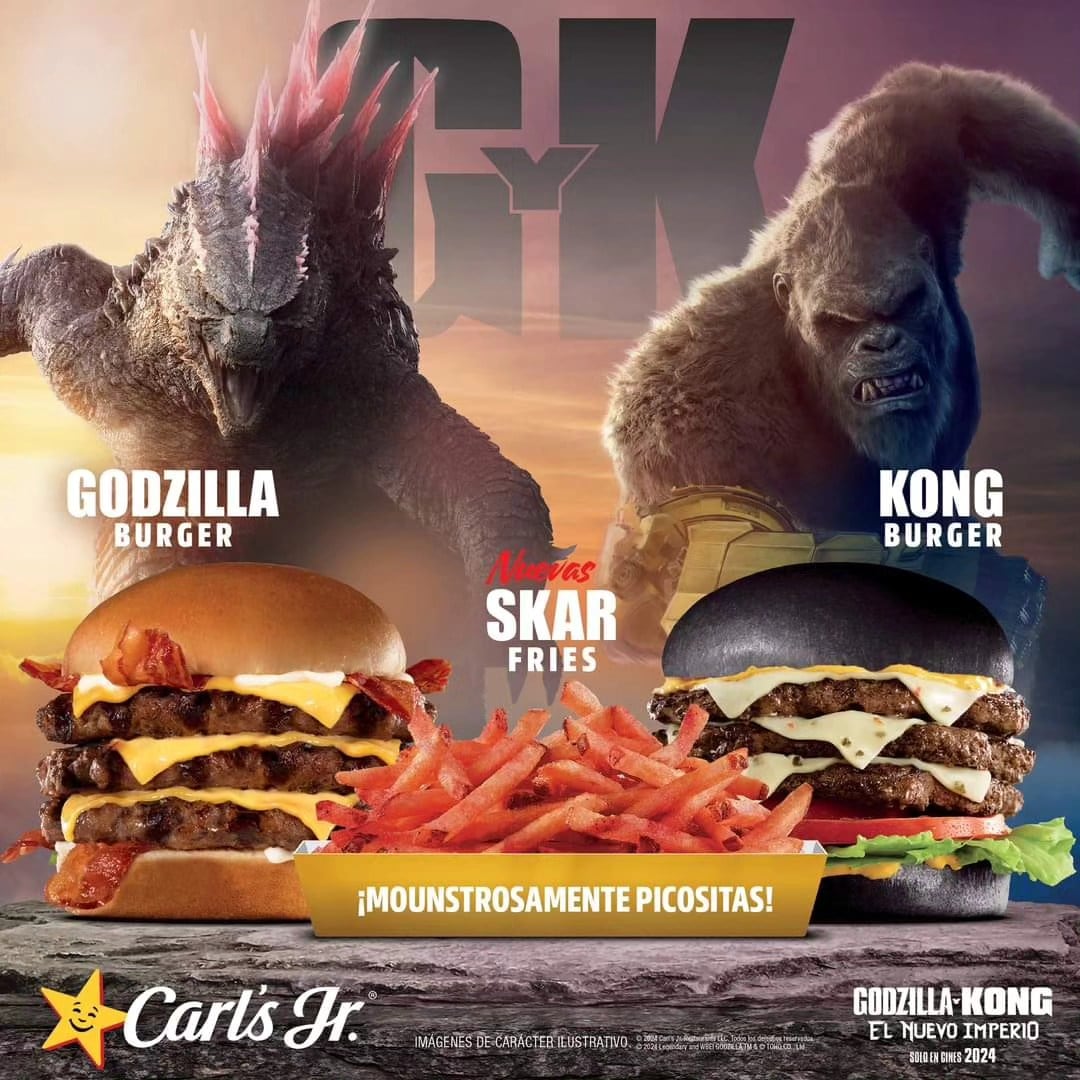 Hamburguesas edición limitada de Godzilla y Kong en Carl’s Jr