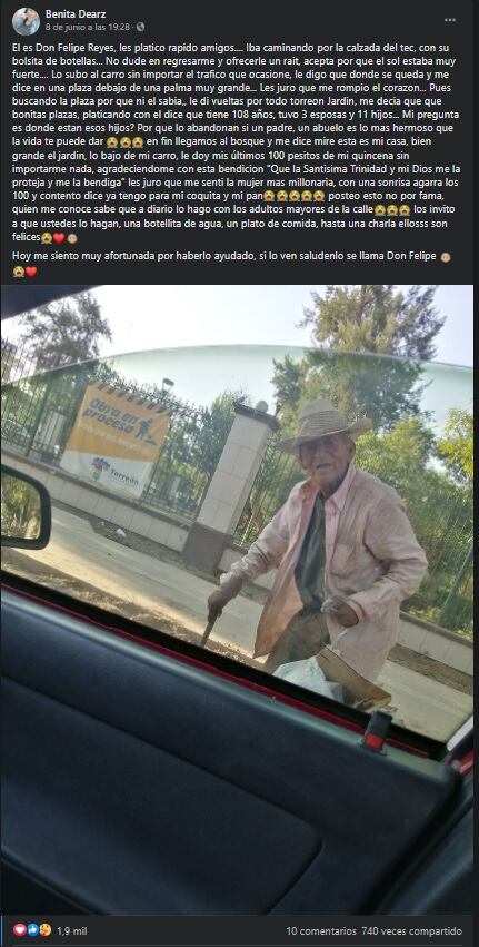 En Coahuila, una joven rescato a un adulto mayor en situación de calle