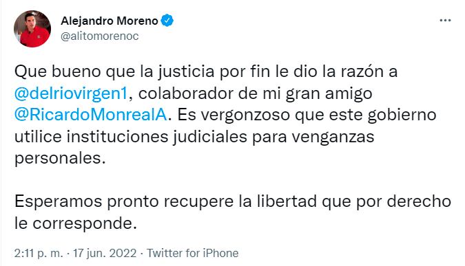 Tuit de Alejandro Moreno