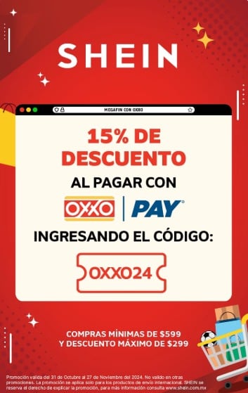Código de descuento en Shein pagando con Oxxo Pay