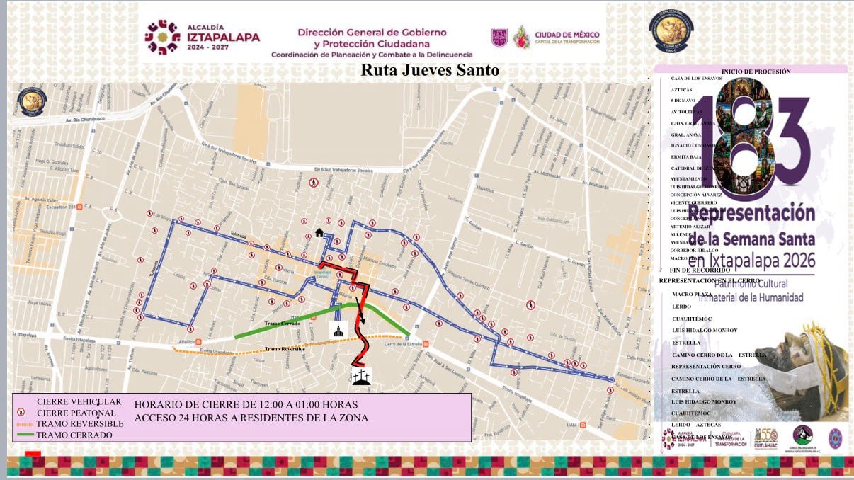 ¿Qué calles cerrarán por la Pasión de Cristo en Iztapalapa?