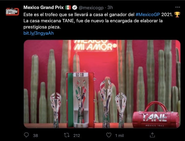 Los trofeos para el Gran Premio de México 2021