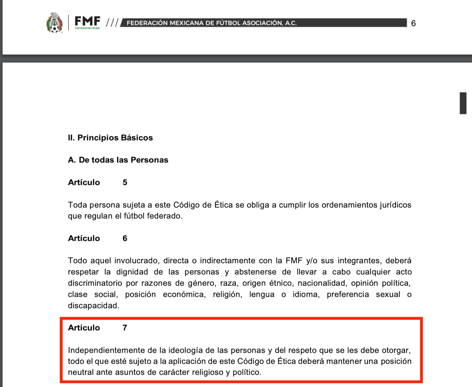 Código de Ética de la FMF