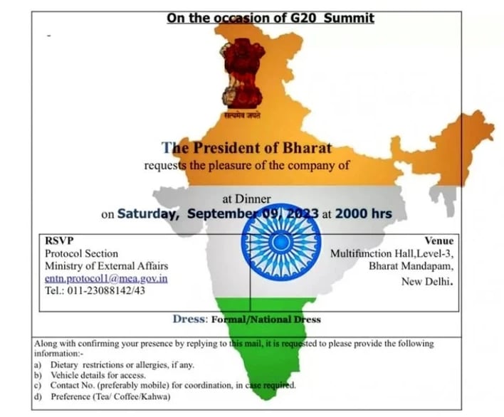 Invitación de Bharat a cena del G20