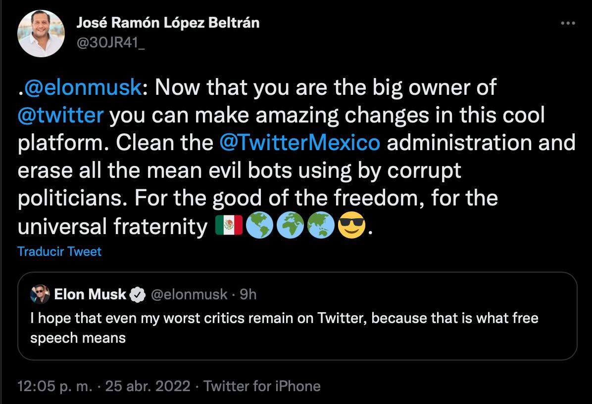 José Ramón López Beltrán pide a Elon Musk que limpie Twitter de bots de políticos corruptos