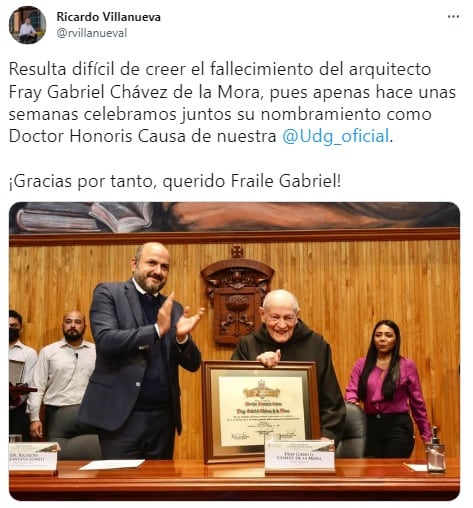 Ricardo Villanueva, Recto de la UdeG, lamentó la muerte de Fray Gabriel Chávez de la Mora