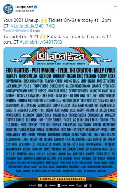 Cartel de 'Lollapalooza' 2021.