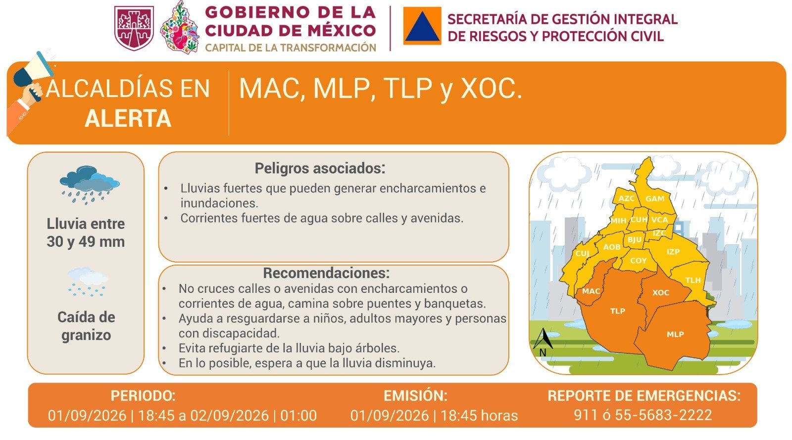 Alerta Naranja en alcaldías de la CDMX