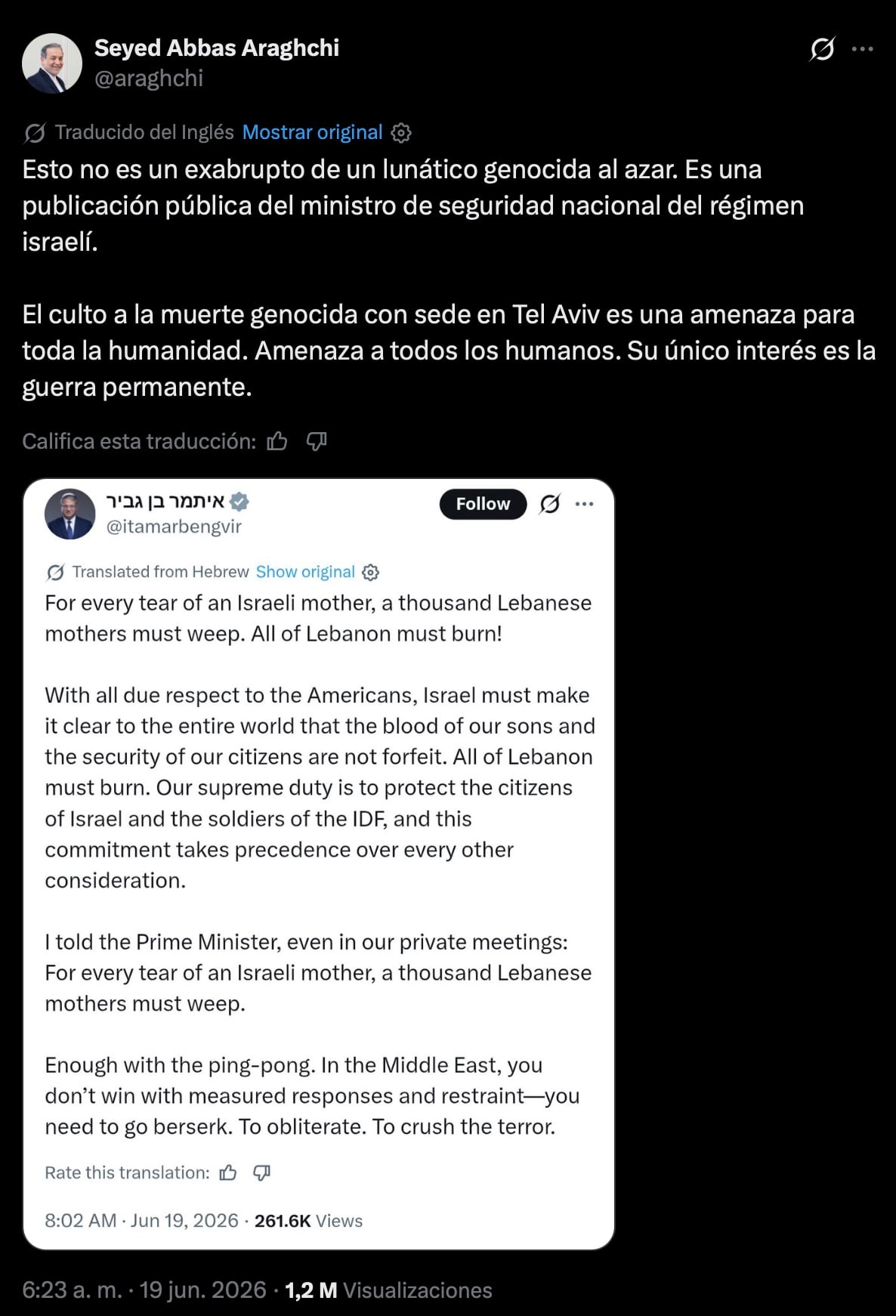 Abás Araqchí califica a Israel como una “amenaza para toda la humanidad”