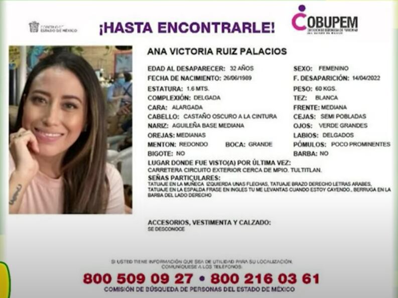 Ficha de búsqueda de Ana Victoria Ruiz, madre de fan de Danna Paola
